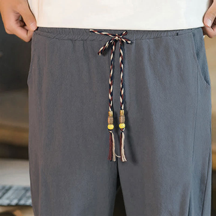 Buddha Stones Lässige, minimalistische Herren-Cropped-Hose mit Kordelzug und Tasche für den Sommer. - image 30