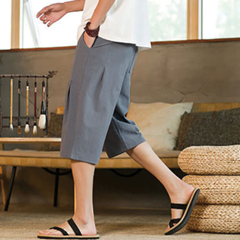 Buddha Stones Lässige, minimalistische Herren-Cropped-Hose mit Kordelzug und Tasche für den Sommer. - image 26