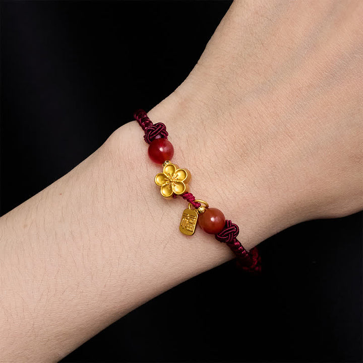 Buddha Stones Kupferfarbenes Pfirsichblüten-Armband mit Fu-Charakter und rotem Faden – Glücksbringer - image 2