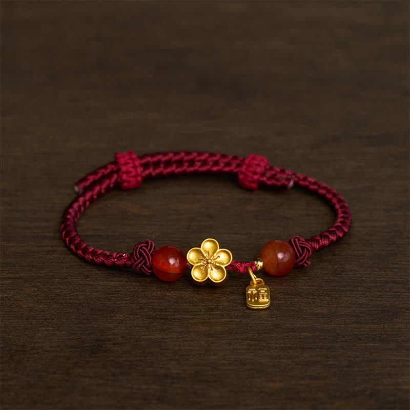 Buddha Stones Kupferfarbenes Pfirsichblüten-Armband mit Fu-Charakter und rotem Faden – Glücksbringer - Roter Faden (Schutz♥Glück) - image 0
