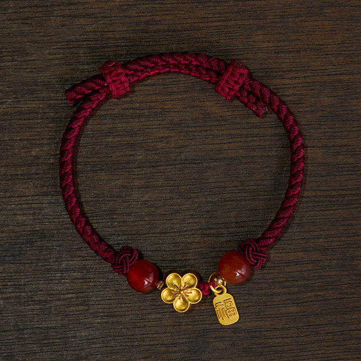 Buddha Stones Kupferfarbenes Pfirsichblüten-Armband mit Fu-Charakter und rotem Faden – Glücksbringer - image 1