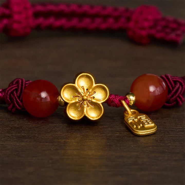 Buddha Stones Kupferfarbenes Pfirsichblüten-Armband mit Fu-Charakter und rotem Faden – Glücksbringer - image 3