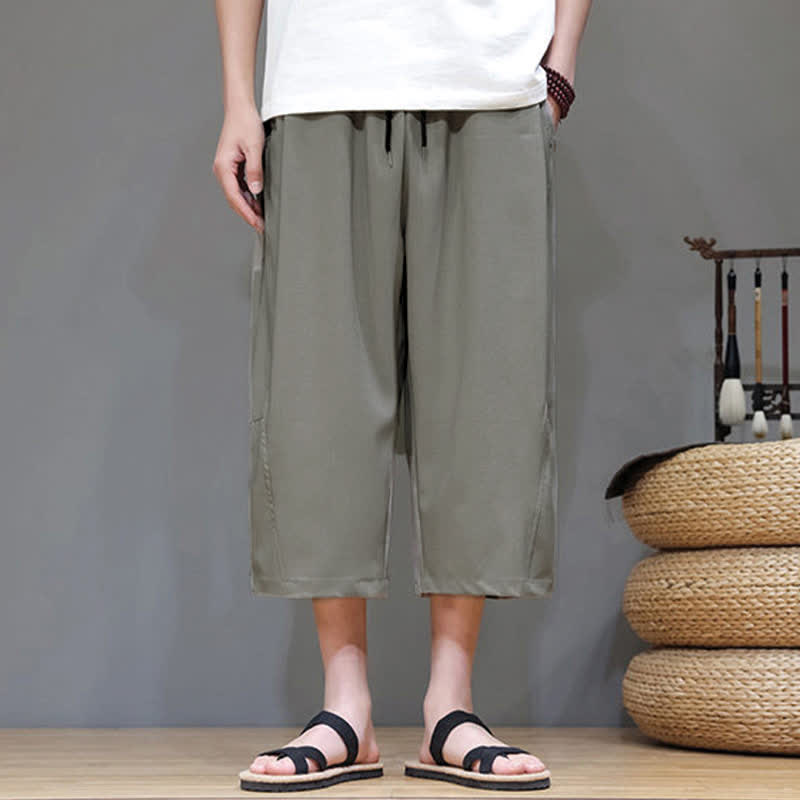 Buddha Stones Lässige, minimalistische Herren-Cropped-Hose mit Kordelzug und Tasche für den Sommer. - image 1