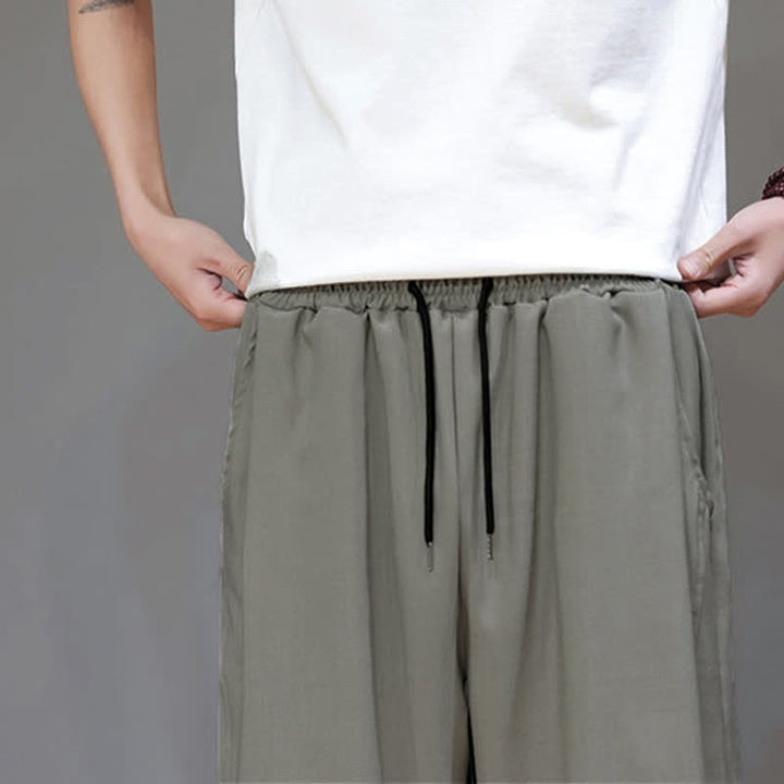 Buddha Stones Lässige, minimalistische Herren-Cropped-Hose mit Kordelzug und Tasche für den Sommer. - image 8