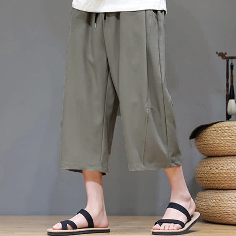 Buddha Stones Lässige, minimalistische Herren-Cropped-Hose mit Kordelzug und Tasche für den Sommer. - image 5