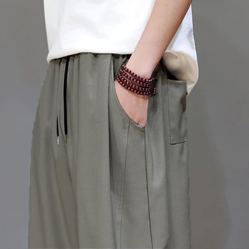 Buddha Stones Lässige, minimalistische Herren-Cropped-Hose mit Kordelzug und Tasche für den Sommer. - image 9