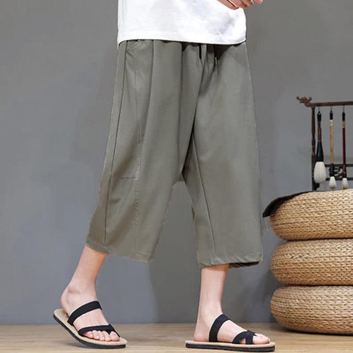 Buddha Stones Lässige, minimalistische Herren-Cropped-Hose mit Kordelzug und Tasche für den Sommer. - image 6