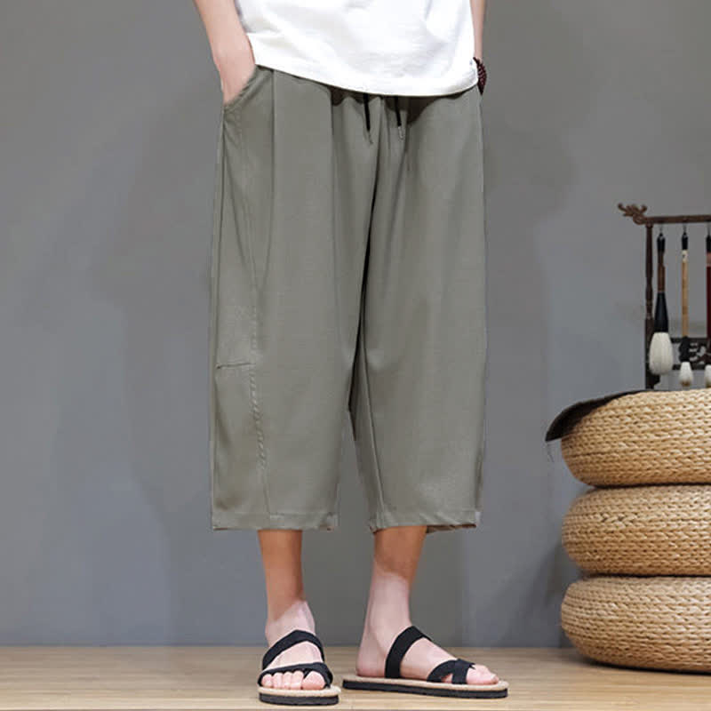 Buddha Stones Lässige, minimalistische Herren-Cropped-Hose mit Kordelzug und Tasche für den Sommer. - image 2