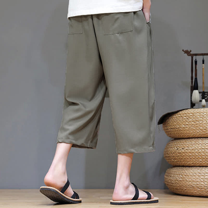 Buddha Stones Lässige, minimalistische Herren-Cropped-Hose mit Kordelzug und Tasche für den Sommer. - image 4