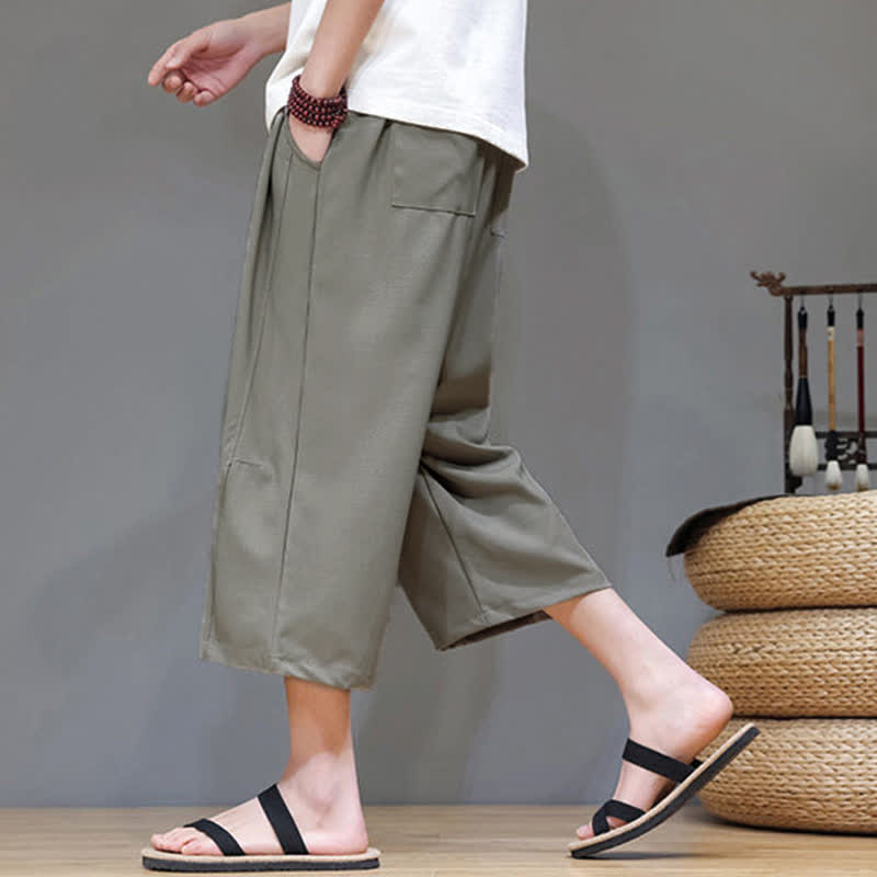 Buddha Stones Lässige, minimalistische Herren-Cropped-Hose mit Kordelzug und Tasche für den Sommer. - image 7