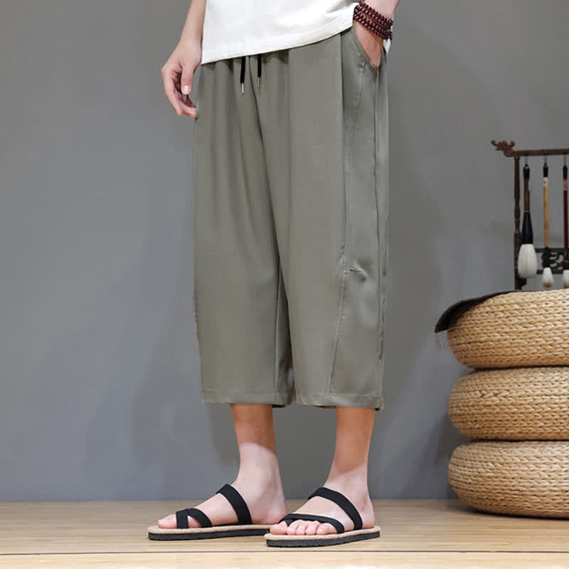 Buddha Stones Lässige, minimalistische Herren-Cropped-Hose mit Kordelzug und Tasche für den Sommer. - image 3
