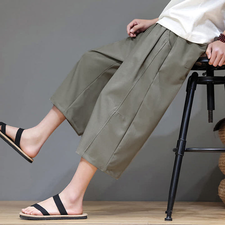 Buddha Stones Lässige, minimalistische Herren-Cropped-Hose mit Kordelzug und Tasche für den Sommer. - Silber - US/UK/AU48, EU58 (5XL) - image 0