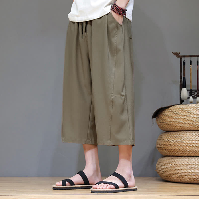 Buddha Stones Lässige, minimalistische Herren-Cropped-Hose mit Kordelzug und Tasche für den Sommer. - image 28