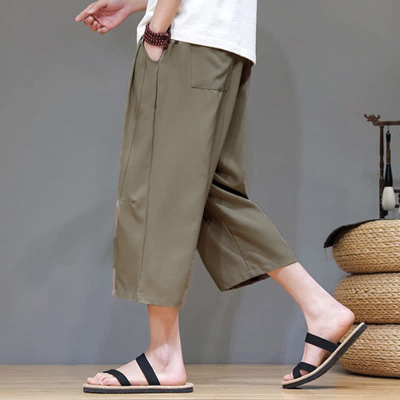 Buddha Stones Lässige, minimalistische Herren-Cropped-Hose mit Kordelzug und Tasche für den Sommer. - image 27