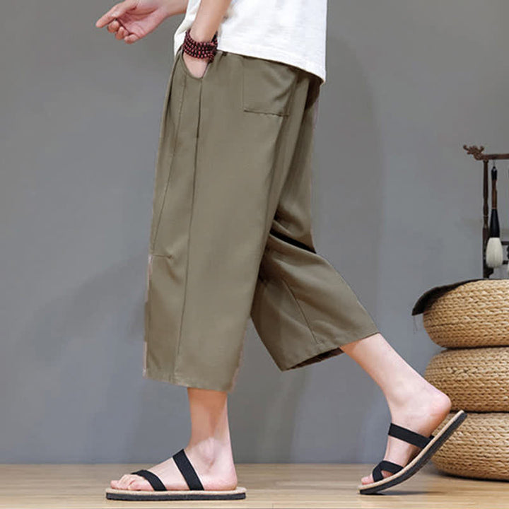 Buddha Stones Lässige, minimalistische Herren-Cropped-Hose mit Kordelzug und Tasche für den Sommer. - image 27