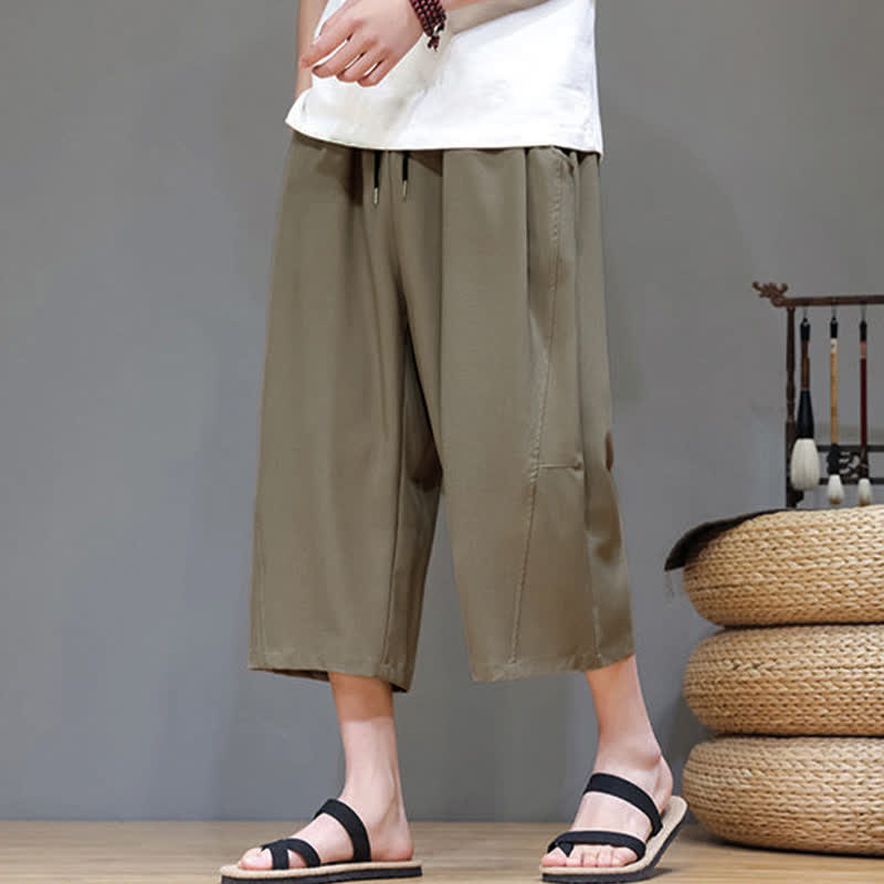 Buddha Stones Lässige, minimalistische Herren-Cropped-Hose mit Kordelzug und Tasche für den Sommer. - image 23