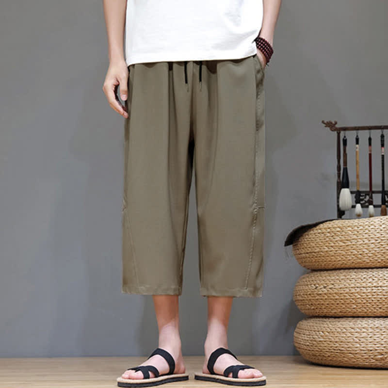 Buddha Stones Lässige, minimalistische Herren-Cropped-Hose mit Kordelzug und Tasche für den Sommer. - image 22