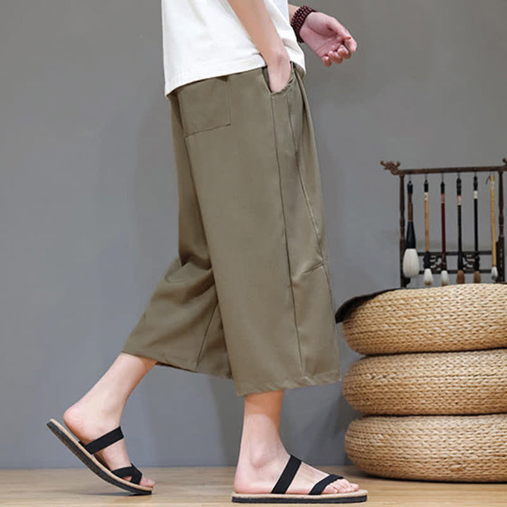 Buddha Stones Lässige, minimalistische Herren-Cropped-Hose mit Kordelzug und Tasche für den Sommer. - image 26