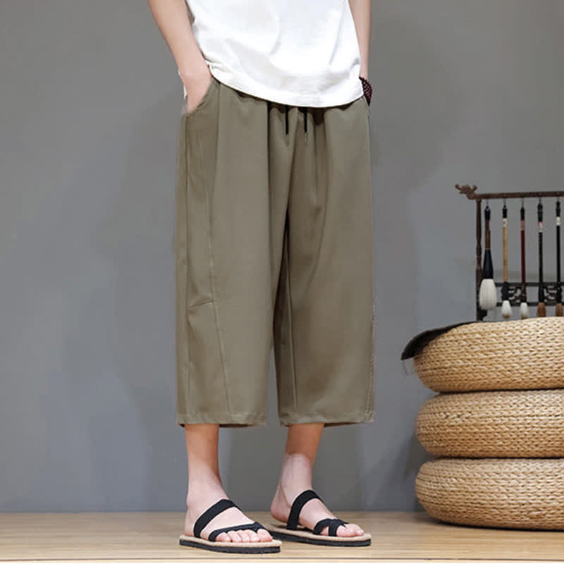 Buddha Stones Lässige, minimalistische Herren-Cropped-Hose mit Kordelzug und Tasche für den Sommer. - image 24