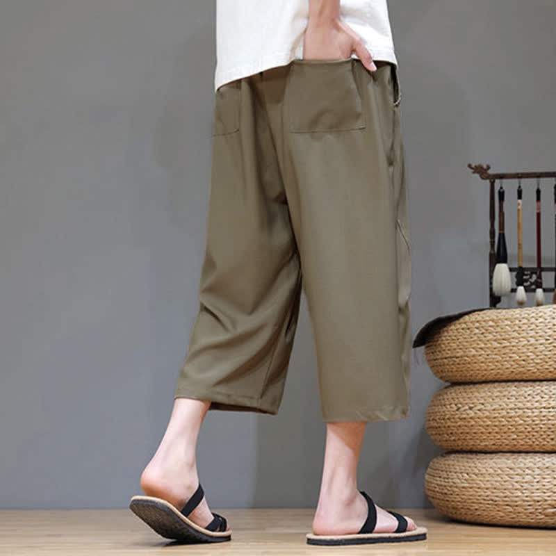 Buddha Stones Lässige, minimalistische Herren-Cropped-Hose mit Kordelzug und Tasche für den Sommer. - image 25