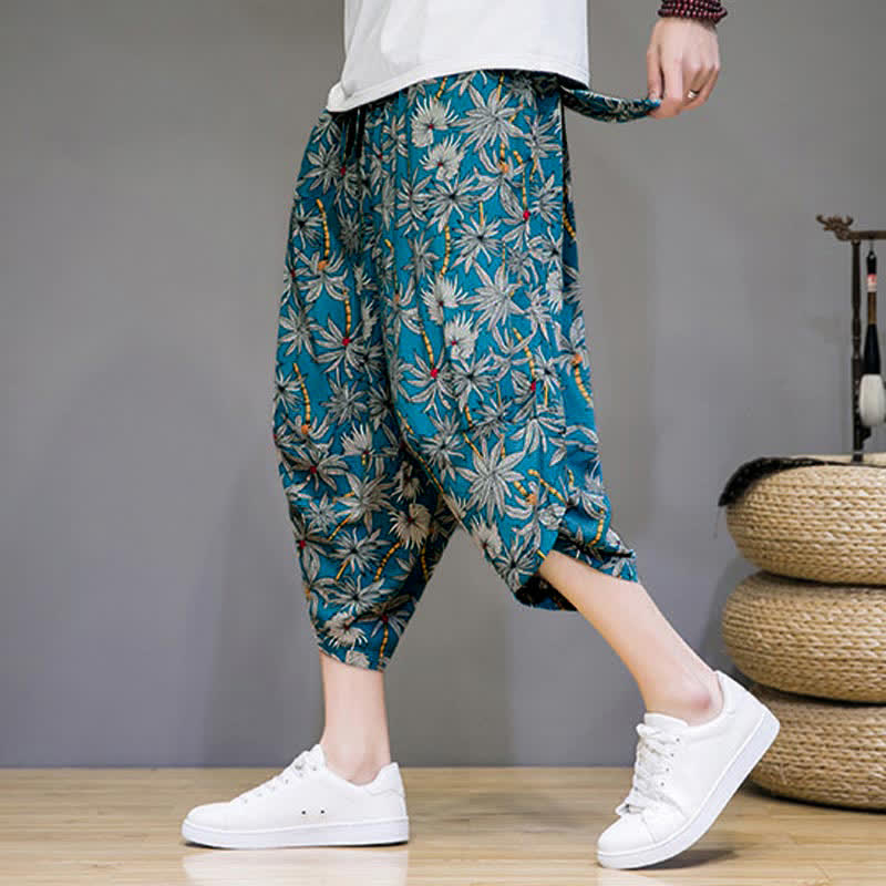 Buddha Stones Sommerliche Boho-Caprihose mit Kordelzug, Blumenmuster, Herren-Haremshose mit Tasche - Dunkeltürkis - US/UK/AU46, EU56 (5XL) - image 12