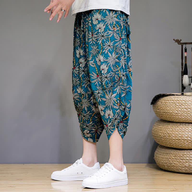Buddha Stones Sommerliche Boho-Caprihose mit Kordelzug, Blumenmuster, Herren-Haremshose mit Tasche - image 17