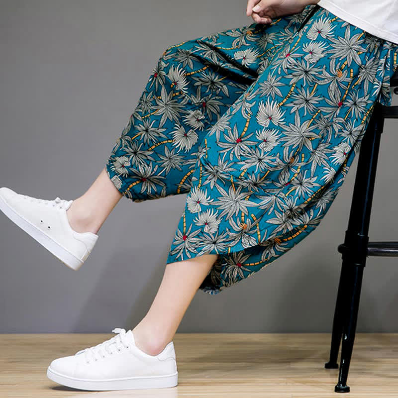 Buddha Stones Sommerliche Boho-Caprihose mit Kordelzug, Blumenmuster, Herren-Haremshose mit Tasche - image 19