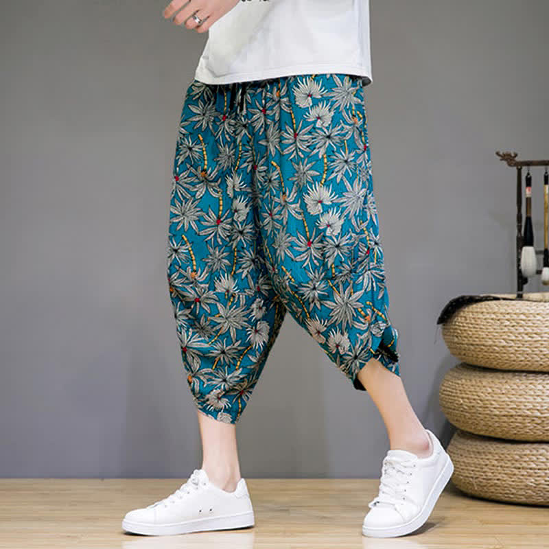 Buddha Stones Sommerliche Boho-Caprihose mit Kordelzug, Blumenmuster, Herren-Haremshose mit Tasche - image 18