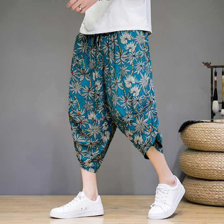 Buddha Stones Sommerliche Boho-Caprihose mit Kordelzug, Blumenmuster, Herren-Haremshose mit Tasche - image 18