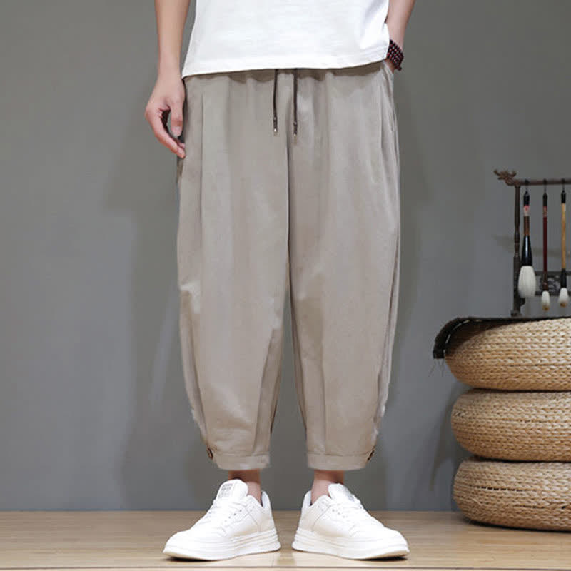 Buddha Stones Lässige, minimalistische Herren-Cropped-Hose mit Kordelzug und Tasche für den Sommer. - image 1