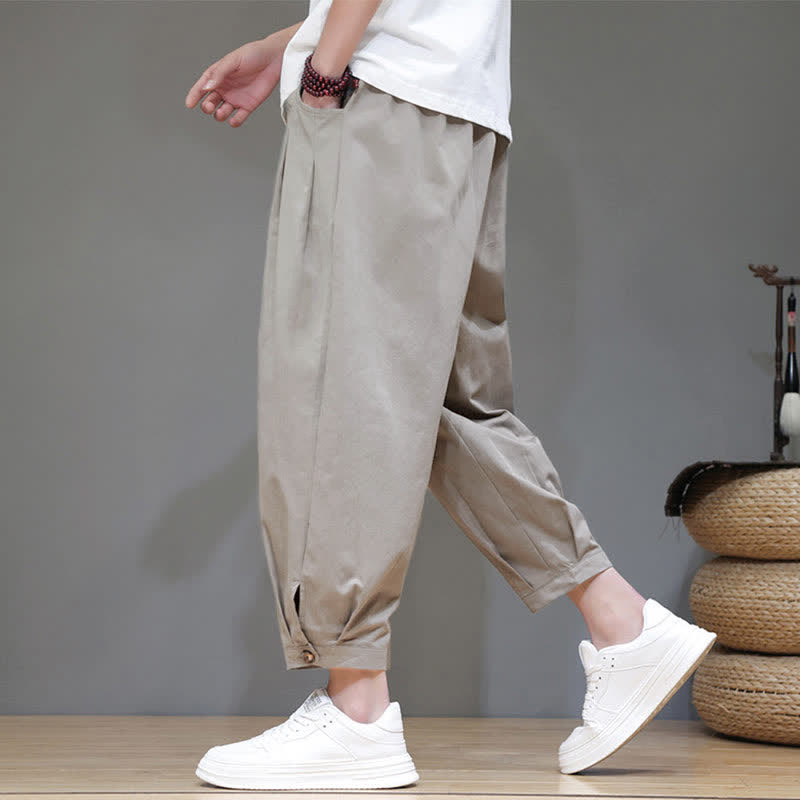 Buddha Stones Lässige, minimalistische Herren-Cropped-Hose mit Kordelzug und Tasche für den Sommer. - image 2
