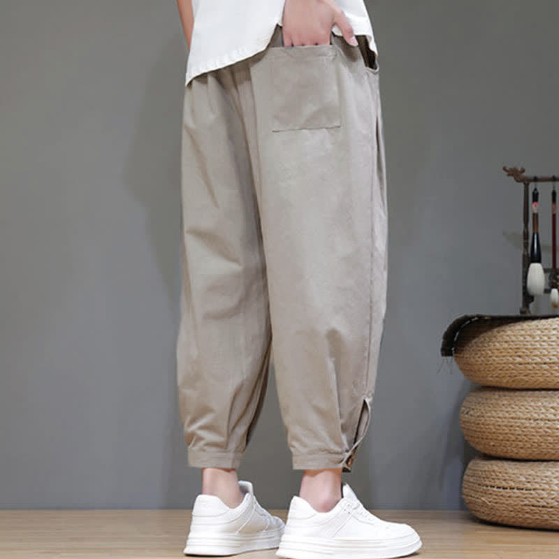 Buddha Stones Lässige, minimalistische Herren-Cropped-Hose mit Kordelzug und Tasche für den Sommer. - image 3