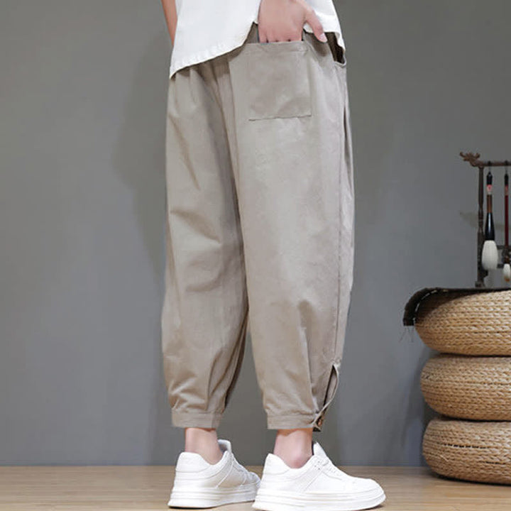 Buddha Stones Lässige, minimalistische Herren-Cropped-Hose mit Kordelzug und Tasche für den Sommer. - image 3