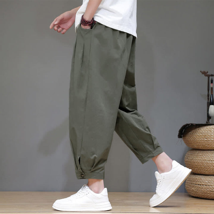 Buddha Stones Lässige, minimalistische Herren-Cropped-Hose mit Kordelzug und Tasche für den Sommer. - image 15