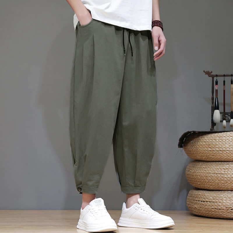 Buddha Stones Lässige, minimalistische Herren-Cropped-Hose mit Kordelzug und Tasche für den Sommer. - image 13