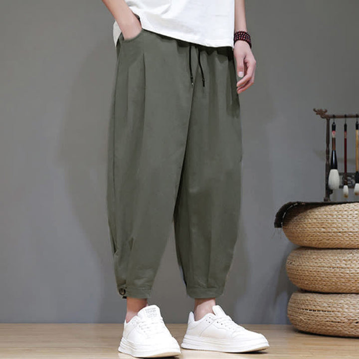 Buddha Stones Lässige, minimalistische Herren-Cropped-Hose mit Kordelzug und Tasche für den Sommer. - image 13