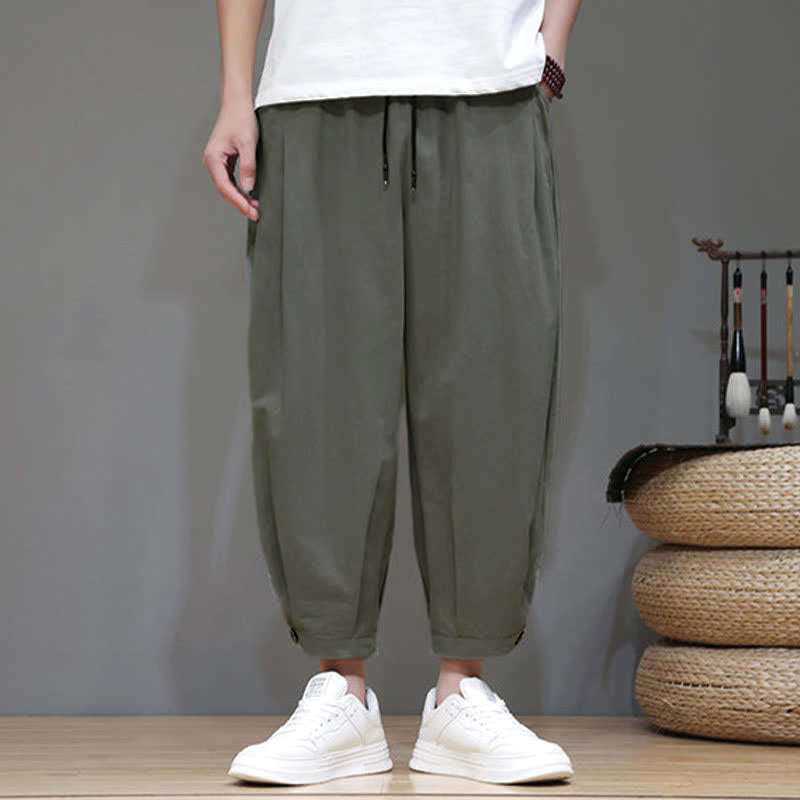 Buddha Stones Lässige, minimalistische Herren-Cropped-Hose mit Kordelzug und Tasche für den Sommer. - Olivgrün - US/UK/AU46, EU56 (5XL) - image 12