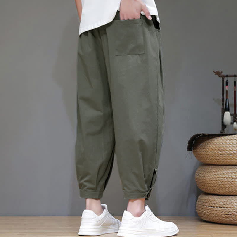 Buddha Stones Lässige, minimalistische Herren-Cropped-Hose mit Kordelzug und Tasche für den Sommer. - image 16