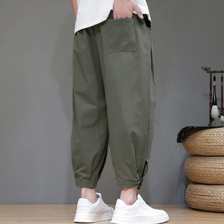 Buddha Stones Lässige, minimalistische Herren-Cropped-Hose mit Kordelzug und Tasche für den Sommer. - image 16