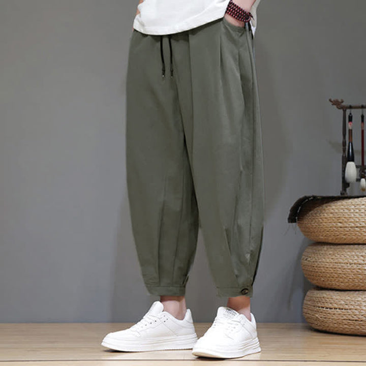 Buddha Stones Lässige, minimalistische Herren-Cropped-Hose mit Kordelzug und Tasche für den Sommer. - image 14