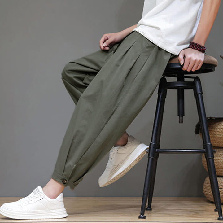 Buddha Stones Lässige, minimalistische Herren-Cropped-Hose mit Kordelzug und Tasche für den Sommer. - image 18