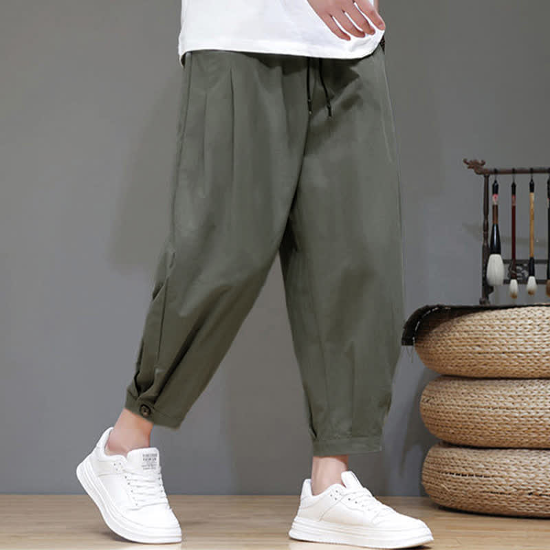 Buddha Stones Lässige, minimalistische Herren-Cropped-Hose mit Kordelzug und Tasche für den Sommer. - image 17