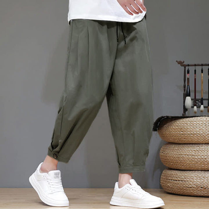 Buddha Stones Lässige, minimalistische Herren-Cropped-Hose mit Kordelzug und Tasche für den Sommer. - image 17