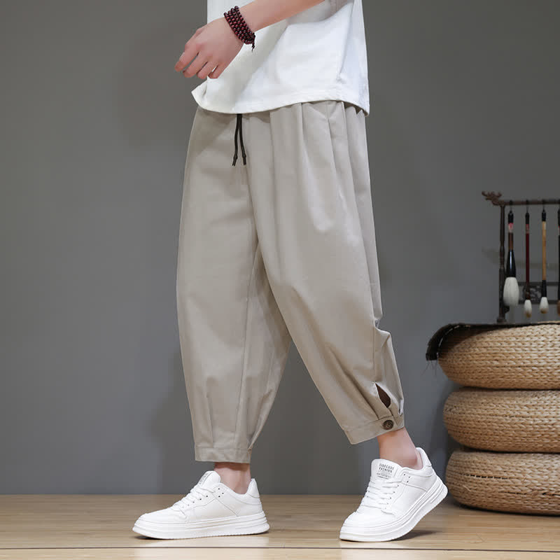 Buddha Stones Lässige, minimalistische Herren-Cropped-Hose mit Kordelzug und Tasche für den Sommer. - Gainsboro - US/UK/AU46, EU56 (5XL) - image 0