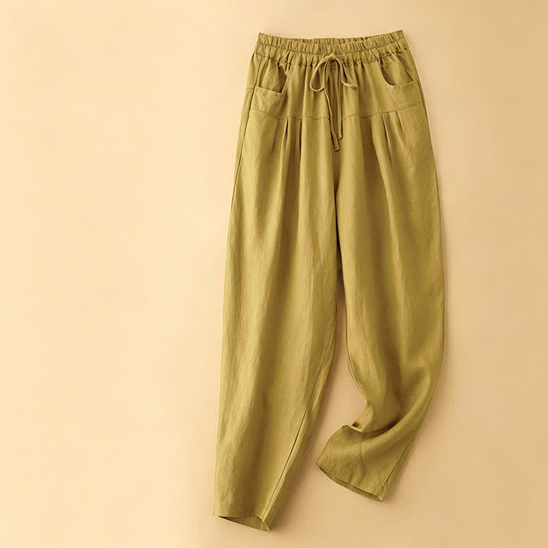 Buddha Stones Lässige, minimalistische Haremshose mit Kordelzug und Tasche für Damen – ideal für den Sommer. - Khaki - US8-10, UK/AU12-14, EU40-42 (2XL) - image 6