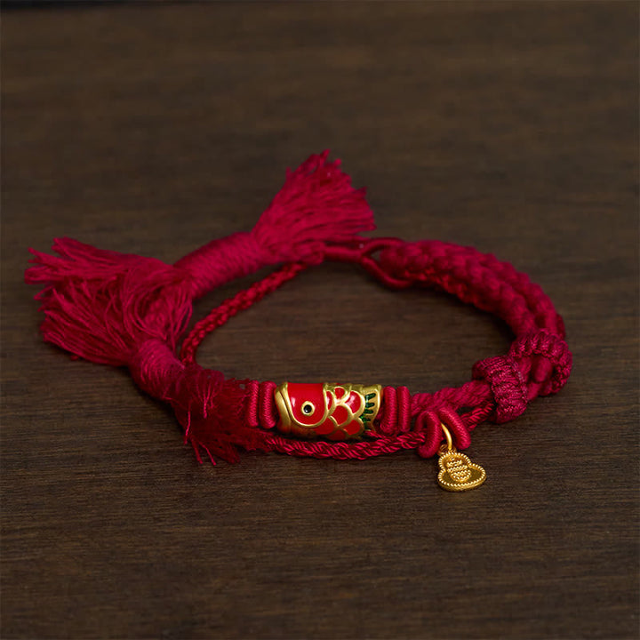 Buddha Stones Anhänger in Form eines Koi-Fisches aus einer Legierung, Kürbis-Anhänger, Erfolgsarmband im Retro-Stil mit zwei Strängen - Weinrot - image 0
