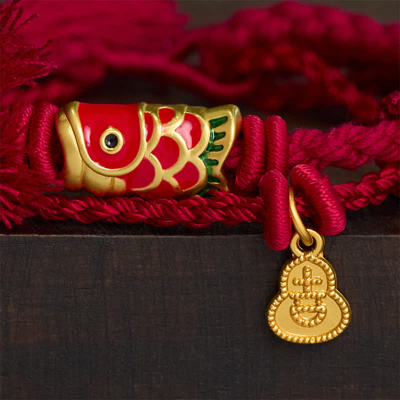 Buddha Stones Anhänger in Form eines Koi-Fisches aus einer Legierung, Kürbis-Anhänger, Erfolgsarmband im Retro-Stil mit zwei Strängen - image 3