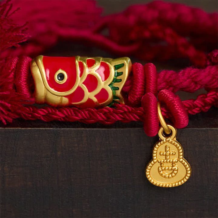 Buddha Stones Anhänger in Form eines Koi-Fisches aus einer Legierung, Kürbis-Anhänger, Erfolgsarmband im Retro-Stil mit zwei Strängen - image 3