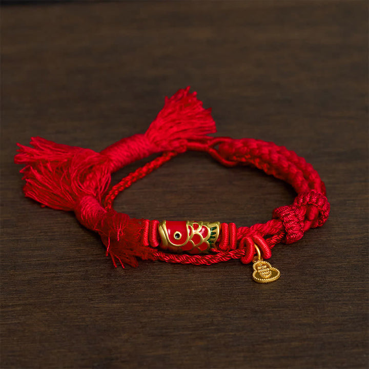 Buddha Stones Anhänger in Form eines Koi-Fisches aus einer Legierung, Kürbis-Anhänger, Erfolgsarmband im Retro-Stil mit zwei Strängen - Rot - image 4