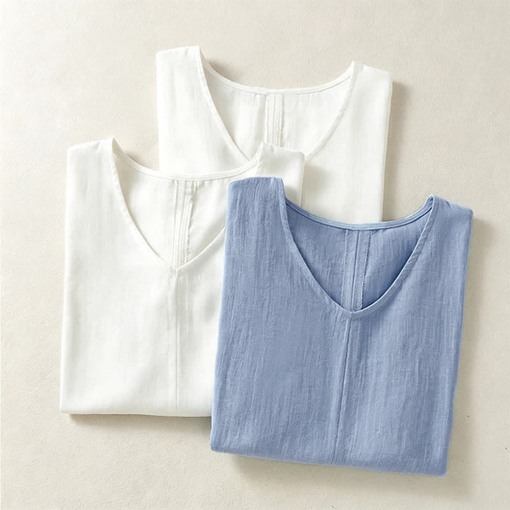 Buddha Stones Lässiges, minimalistisches Kurzarm-T-Shirt für Damen mit V-Ausschnitt aus dem Sommer - image 20